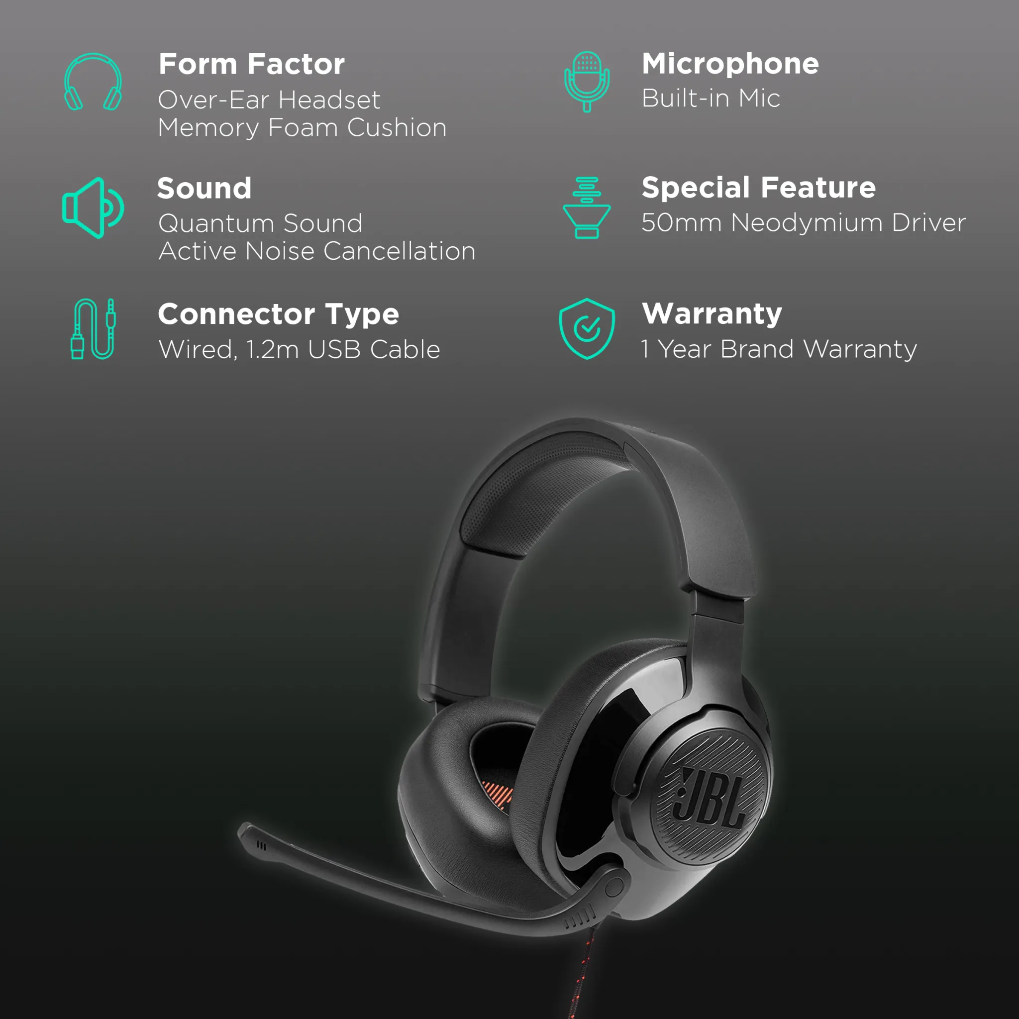 JBL Quantum 300 Wired Over-Ear Gaming Headphones